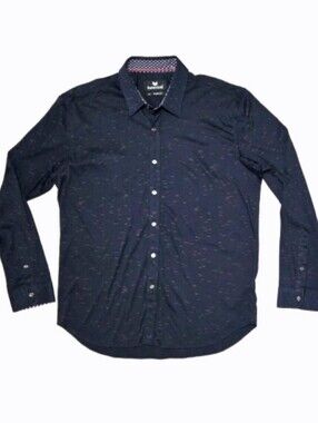 Buttercloth Men's XL Cotton Dress Shirt Black Red Dash Print Regular Fit